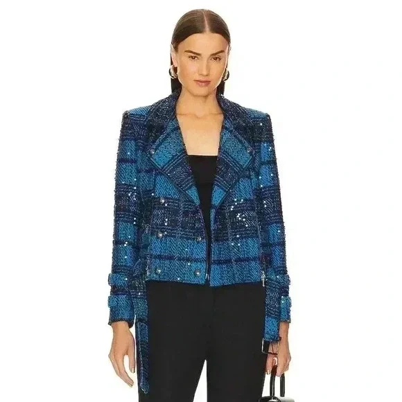 L’Agence Billie Jacket in Cobalt Multi Tweed Sz XS/T New Without Tags - Picture 5 of 7